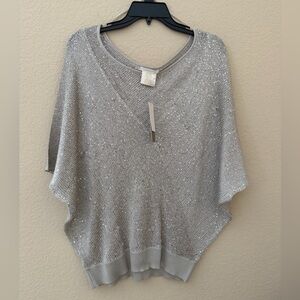 Matty M Silver Sequin Knit Poncho